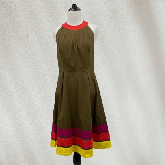 Jessica Howard Dresses & Skirts - Jessica Howard Size 6 Brown Halter Dress Rainbow Colorful Stripe Dainty Womens